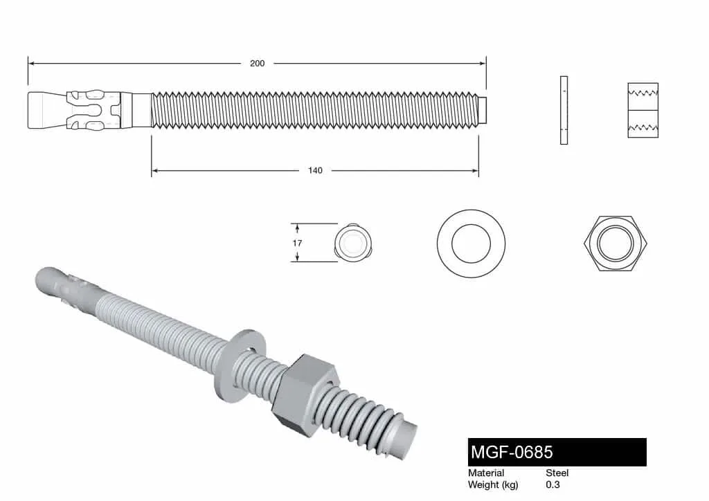 M16 × 200 mm Throughbolt